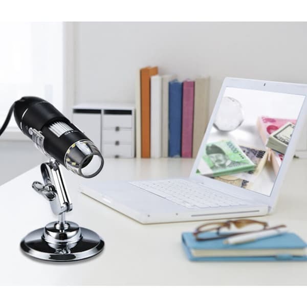 SHINING HOUSE 1000X USB Digital Microscope with 8 LED Lights, Metal Stand, Compatible with Windows & Mac