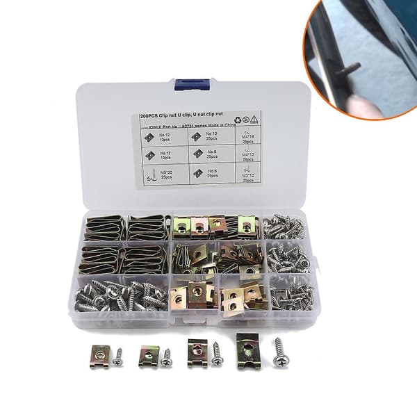 200 stk Skrue & U-Mutter/U-Clip Sortiment