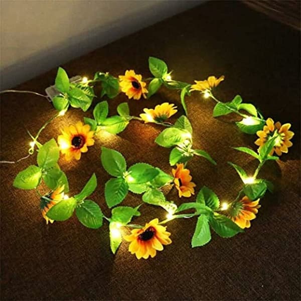 Konstgjorda växter rosor LED ljusslinga gröna blad murgröna hängande trädgård gårdsbelysning 2m 20 LED (1 st)