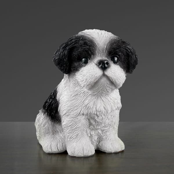 Hjerteornament, siddende Shih Tzu-hund - sort/hvid