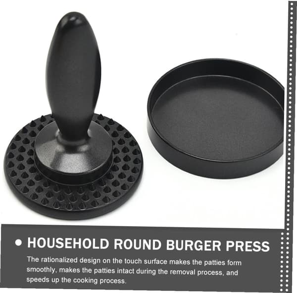 Rund burgerpresseform i rustfritt stål med grep, svart -