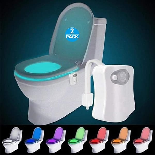 2-pak toilet natlampe bevægelsessensor 8 farver skiftende