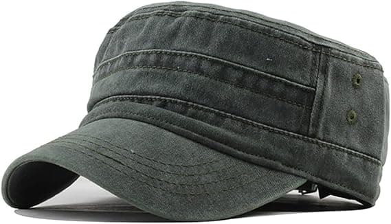 Militærhette Vintage Vasket Denim Hærhette Bomullshatt Flat Topp