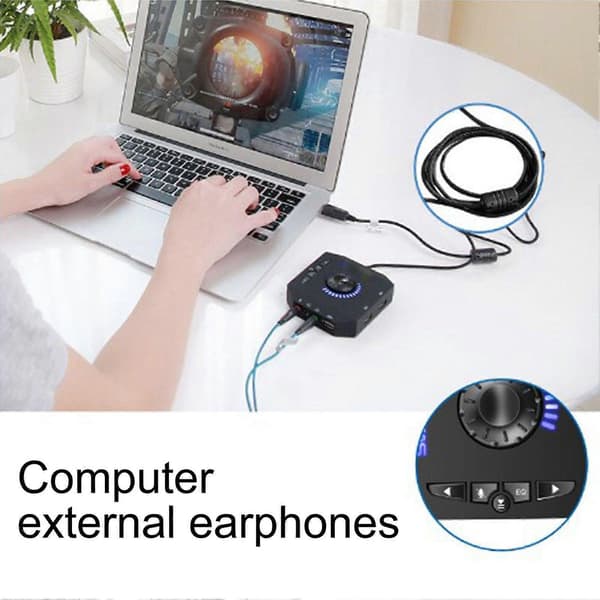 External 7.1 Channel Sound Adapter with USB2.0/3.5mm Jack Plug-Play Driver-Free Professional Computer USB External Sound Card for PC Computer Laptop Am