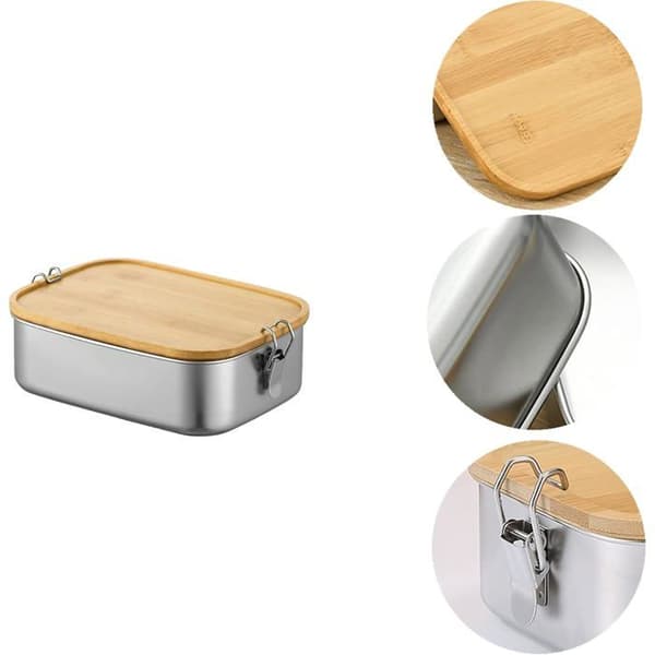 Bento matboks for voksne/barn, 1000 ml metallboks i rustfritt stål med trelokk, frokostboks