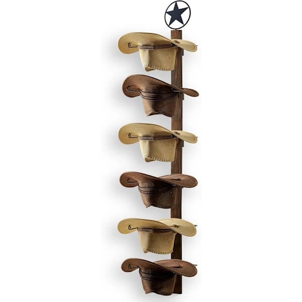 Cowboyhatteholder Vægstativ 6-kroge Træ Western Hat Organizer