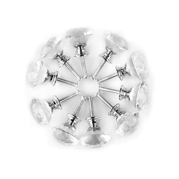 10 pcs 30mm Glass Cabinet Knobs Crystal Diamond Shape Pull Handles for Drawers Dresser Wardrobe Kitchen Cabinet