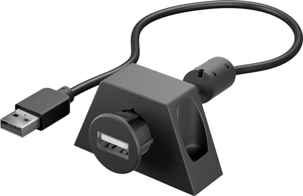 USB-A forlængerkabel med monteringsklemme, 0,6 m, sort