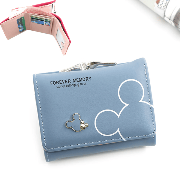 Blue Large Capacity Wallet, Small Foldable Leather Wallet for Women