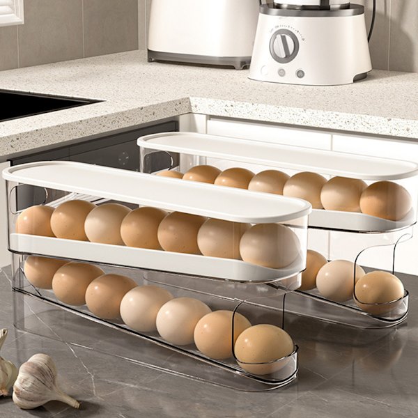 Double-Layer Egg Storage Box with Sliding Drawer, Large Capacity, Stable Countertop Egg Storage Box, Cream Cream