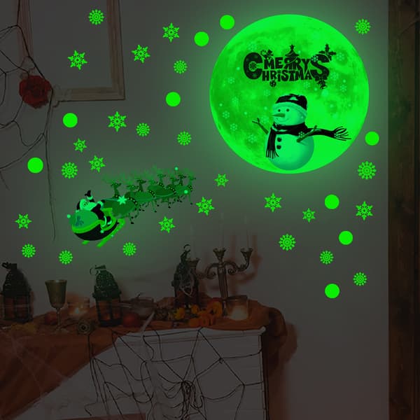 19,5*35CM Christmas Luminous Wall Sticker, Snowman, Elk