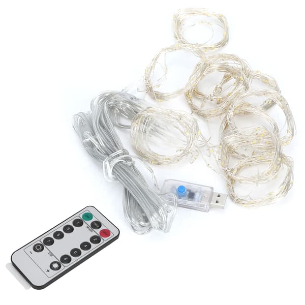 3x3m USB 300LED Chips Curtain Light String with Remote Control for Home Party Decoration Warm Yellow