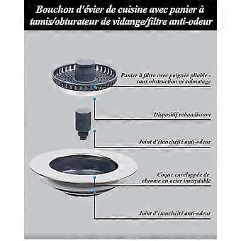 Vask Si og Prop Combo - 3 i 1 Universal Rustfri Vask Si, Anti-Tilstopning, Let at Installere, Passer 70-81mm Hul