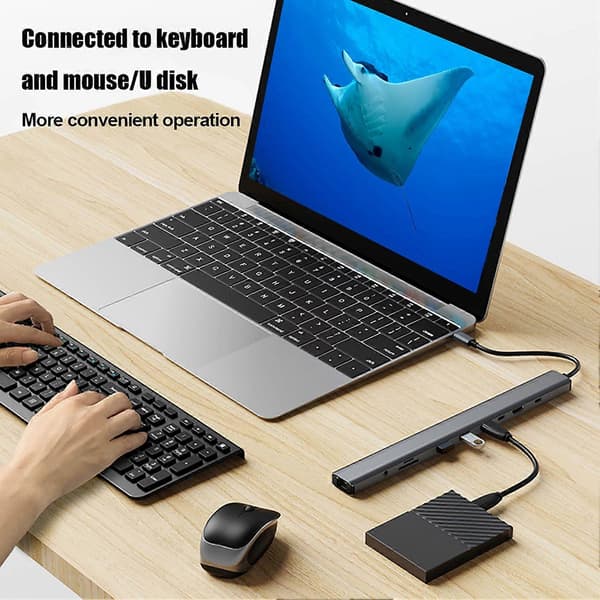 USB 3.0 Dockingstation 10-i-1 Hub Adapter med PD Ethernet Kompakt Design Bærbar Universal Type-C Laptop Dockingstation