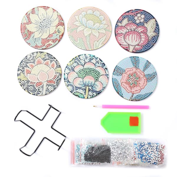 Diamond Painting Coaster with Stand, Floral Pattern