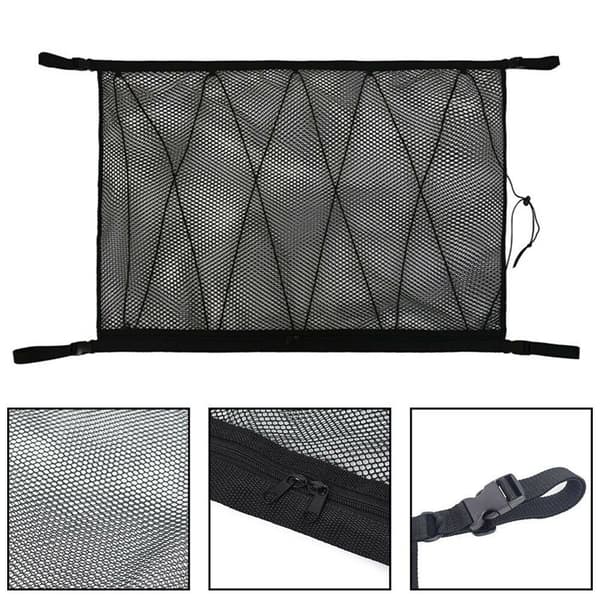 #stycke Sort Bilopbevaringsnet Universal Bil Tagtaske med Lynlås Sort Bagage Organizer Net til Bil SUV Tag (Lynlåsnet)78cm*52cm#