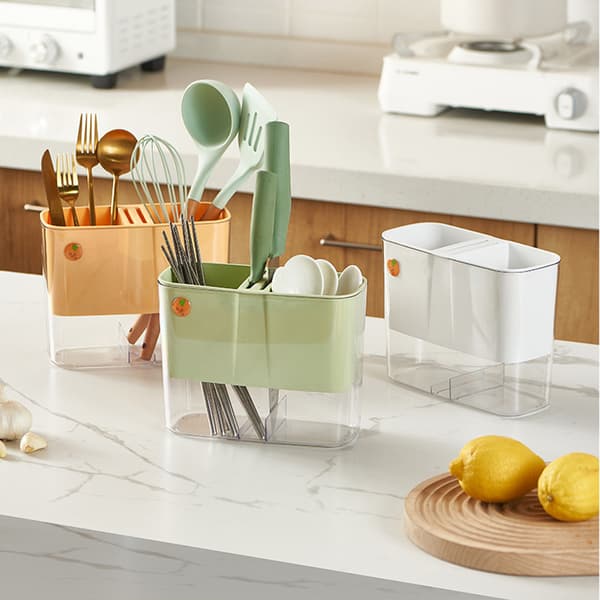 Multifunktionell Avdelare Bin Dränering Chopstick Cage Bestick Organizer Vit White
