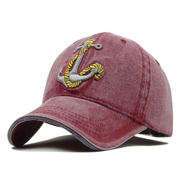 Båt Anker Brodert Denim Baseball Retro Hatt (rød)