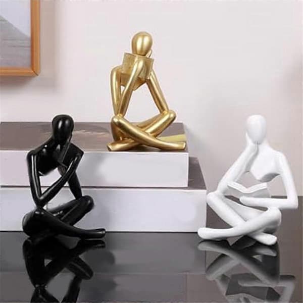 Thinker Sculptures, Sandstone Thinker Resin Statue Reading Ornament, Thinker Sculpture Decoration, Modern Book Decor B