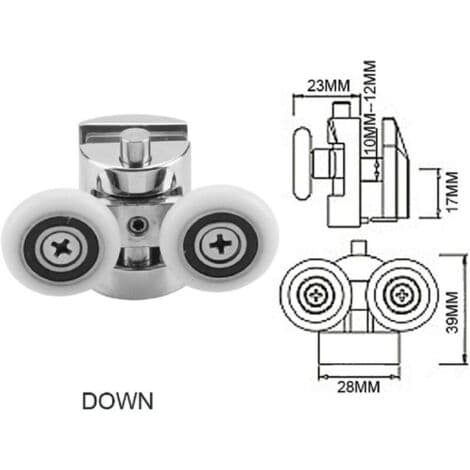 Sæt med 4 dobbelte ruller - til skydedør til bruser, 2 x 23 mm diameter zinklegeringshjul til badeværelse (FMY)