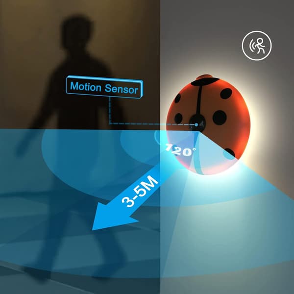 *LED Natlys Bevægelsessensor Mariehøne Natlampe Genopladelig Nom*