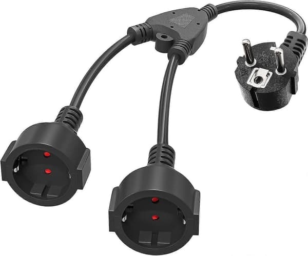 Double Plug for Sockets, 2-Way Power Strip with Flexible Cable, 16 A/250 V/Max 3680 W, German Adapter Socket Extension for Kitchen, Office, Home, B