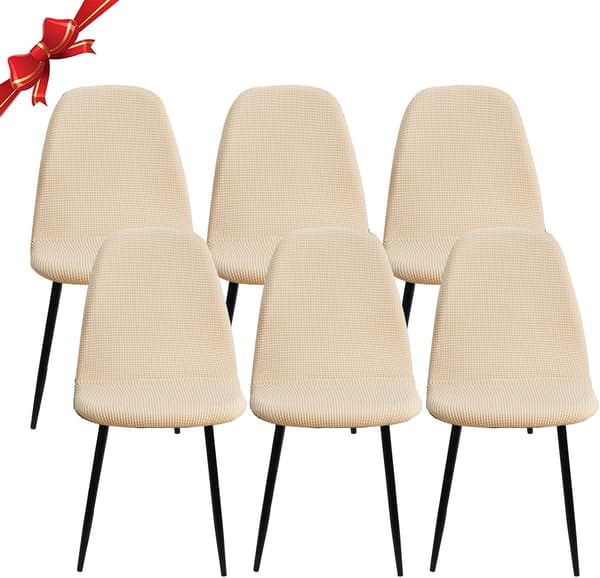 Set med 6, skandinaviska stretchiga stolsöverdrag för matstolar, Jacquard Elas