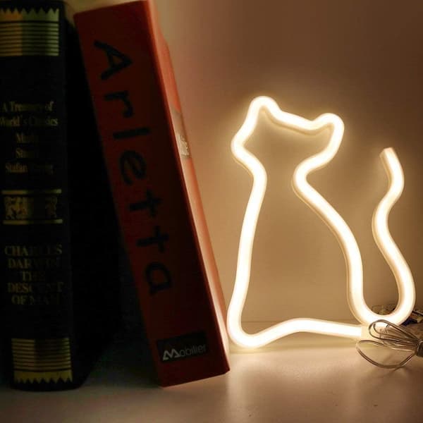 LED Neon Kattelysskilt Varm Hvit Katte-Neonlys Vegglampe Seng