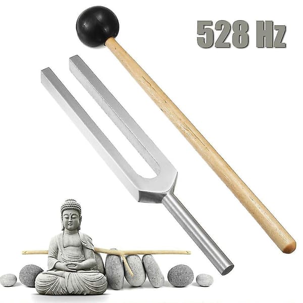 528 Hz Tuning Fork Healing Relaxation Tool With Silicone Hammer Cleaning Cloth Storage Bag