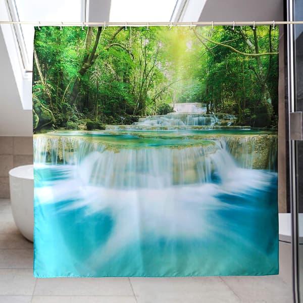 Duschdraperi 3D Vattentätt Badrumsdraperi med Krokar 100% Polyester Båt och Grön 180x200cm, Stil B