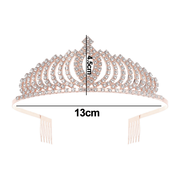 Dame Elegant Glitrende Rhinestone Krone Hårbånd Tiara, Rosegull