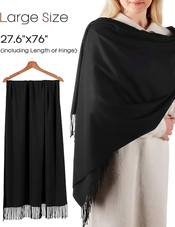 Vintertørklæde til kvinder Pashmina Sjal Omslag Bløde Varme Mode Tørklæder Gaver - Sort