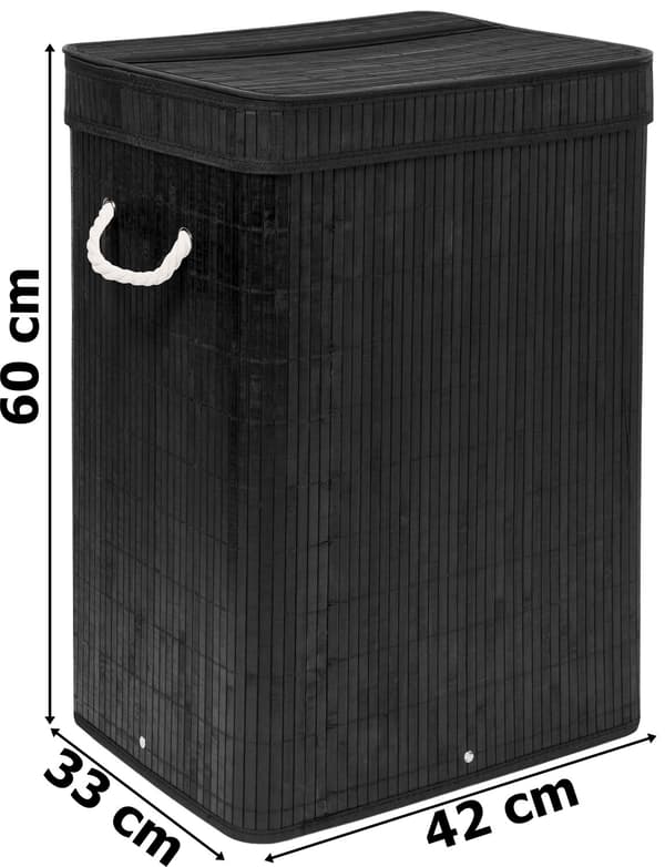 Bambu tvättkorg med lock, 80L, svart 1800