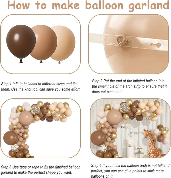 126 stk Kaffebrun Ballon Guirlande Beige Abrikos Nude Karamel