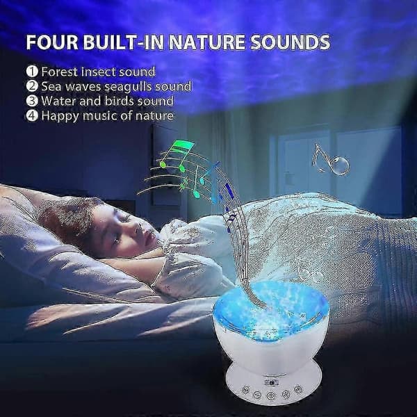 Ocean Wave-projektor, LED-nattlampe med 7 lysmoduser og musikkspiller