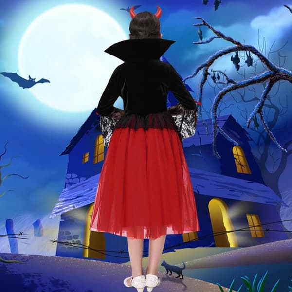 Jentenes vampyrkostyme Halloween gotisk med ståkrage