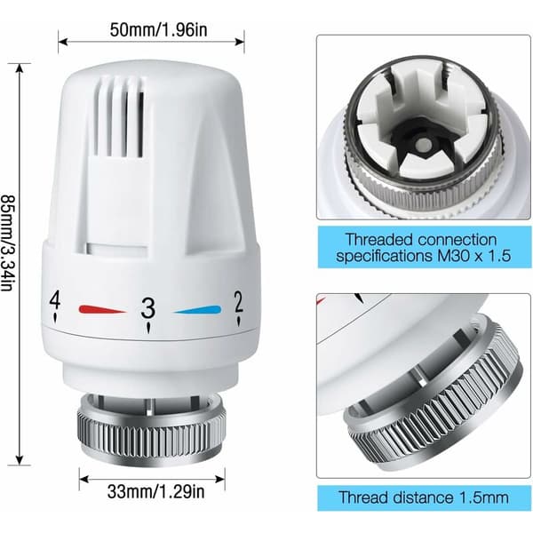 4 stk termostater for radiator, TRV M30 x 1,5 radiatortermostat