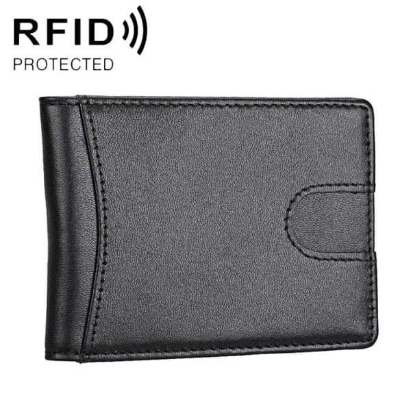 Sort læderpung i ægte læder med RFID-beskyttelse og pengeseddelklemme
