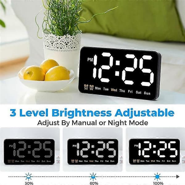 Digital Veggklokke, 9 tommer LED Digital Klokke (Hvit)