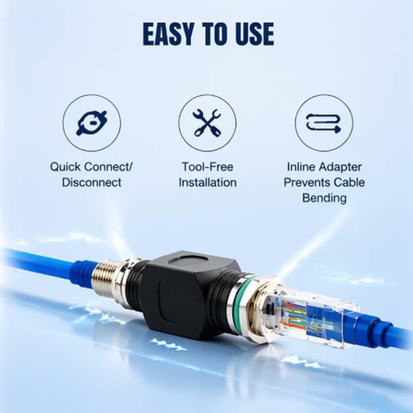 RJ45 til M12 4-pinners adapter, IP68 vanntett skjermet, 10 Gb/s