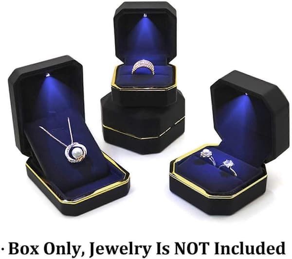 Luxury Pendant Box, Velvet Jewelry Box Storage Case Organizer Holder with LED Light, Black