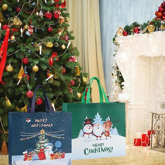 Large 2-pack Reusable Christmas Bags with Handles, Foldable and Waterproof-FX-