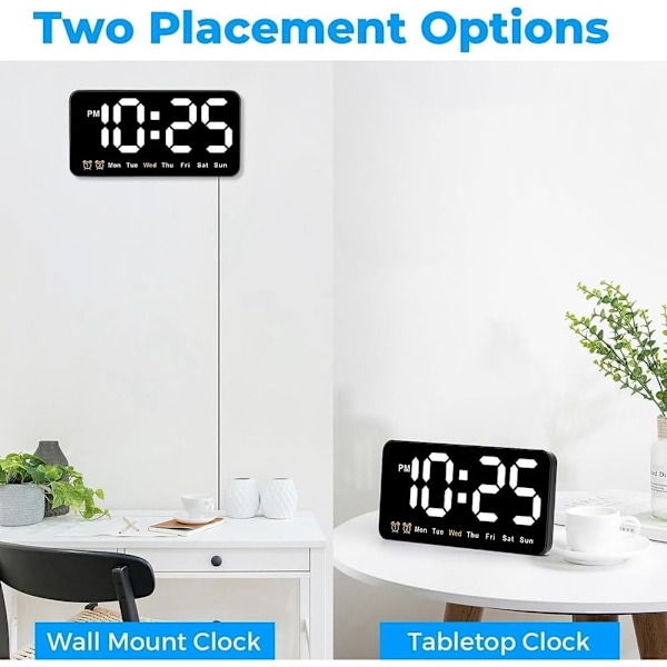 Digital väggklocka, 9 tum LED-digitalklocka med 12/24 timmar, stora siffror, liten tyst väggklocka White Light