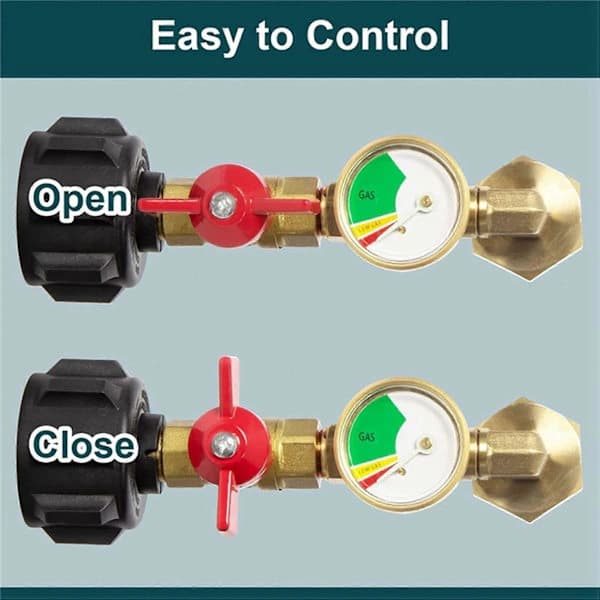 Propane Refill Adapter with Valve and Gauge, Solid Brass 90-Degree Angle for Refilling 1lb Bottles from 20lb Tank, Black Brass