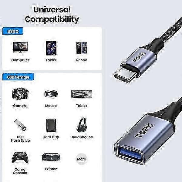 Højkvalitets USB C til USB A-adapter OTG-kabel Type C han til USB 3.0 2.0 hun-kabel