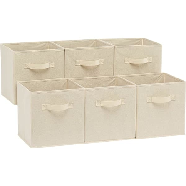 1 pc Foldable Fabric Storage Box/Organizer with Handle, Solid Beige, 26.6 x 26.6 x 27.9 cm (6 pcs/Set)