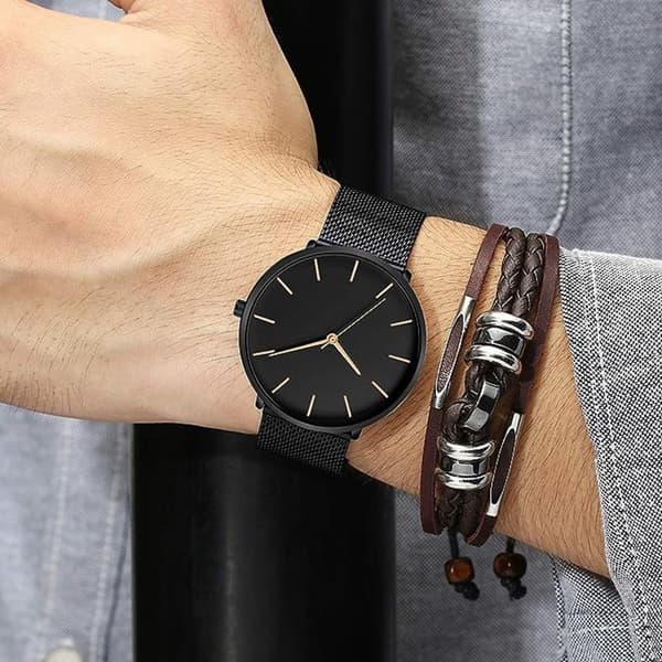 Rosaguld Minimalistisk Herre Analog Kvarts Ur
