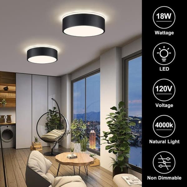 Sort LED Loftlampe, Minimalistisk Plafond, Loftlampe 3 Farvetemperaturer, 24 cm Velegnet til Soveværelse Balkon Spisestue Studieværelse