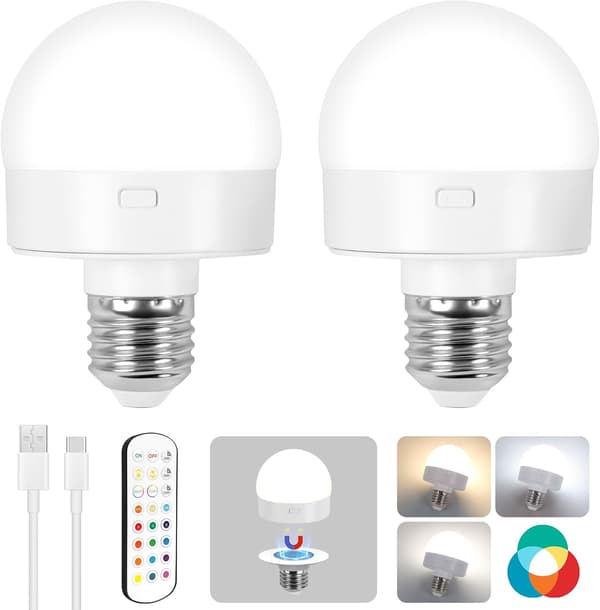 Remote Control Rechargeable Lamp, Wireless Puck Light Dimmable Magnetic, Three Color Lights, For Non-Wired Wall Lamp, 2-pack