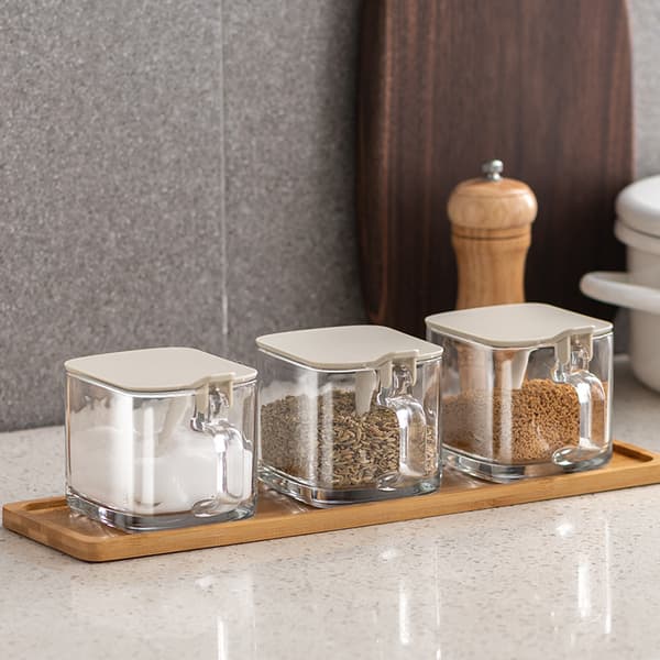 Clear Spice Rack Spice Jars Spice Box Set Spice Container with Lid and Spoon Gray Gray